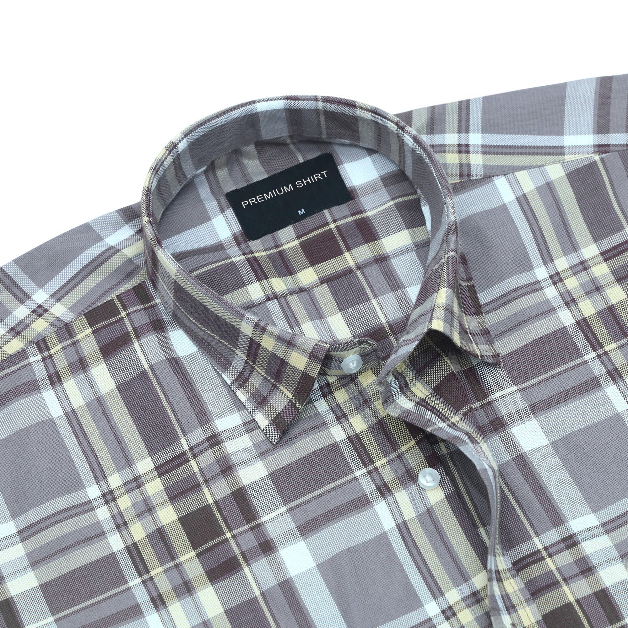 Pack of 2 Walnut Beige & Graphite Mustard Classic Check Cotton Shirts Bundle For Men