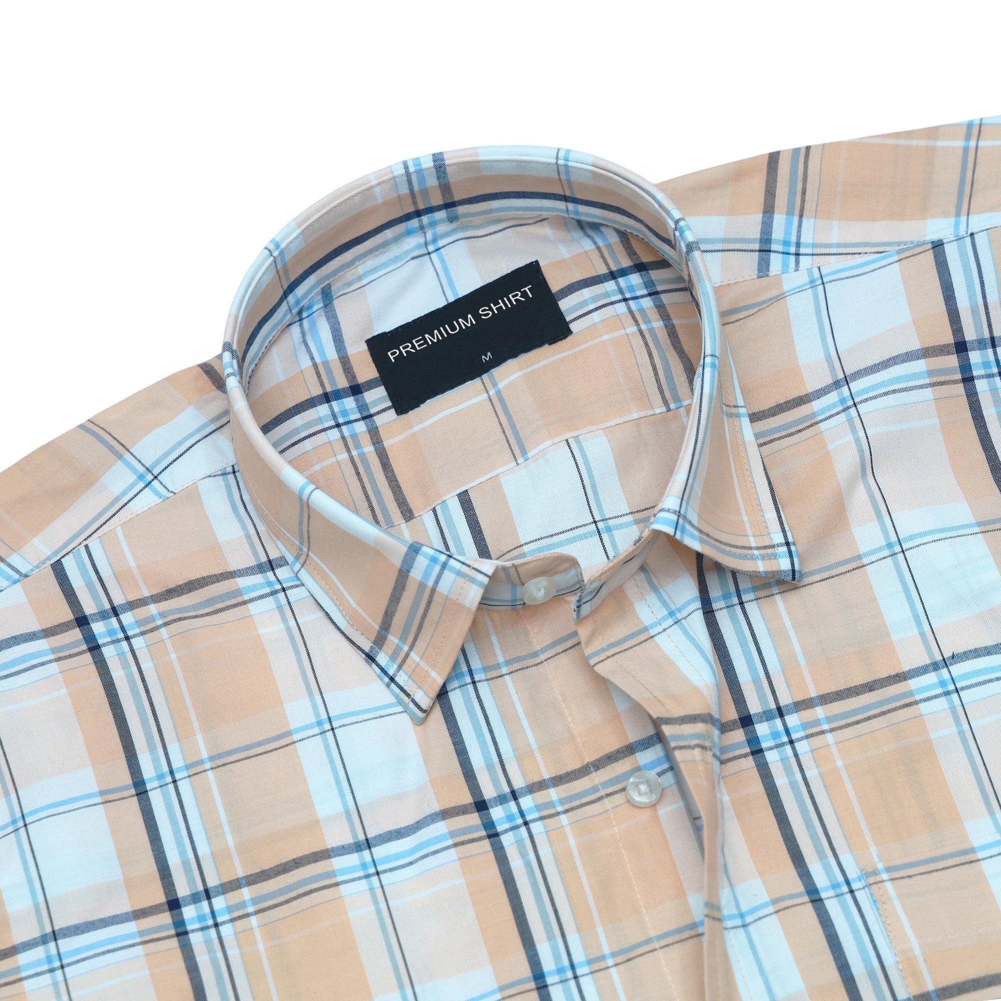 Peach White Classic Check Paper Cotton Shirt for Men
