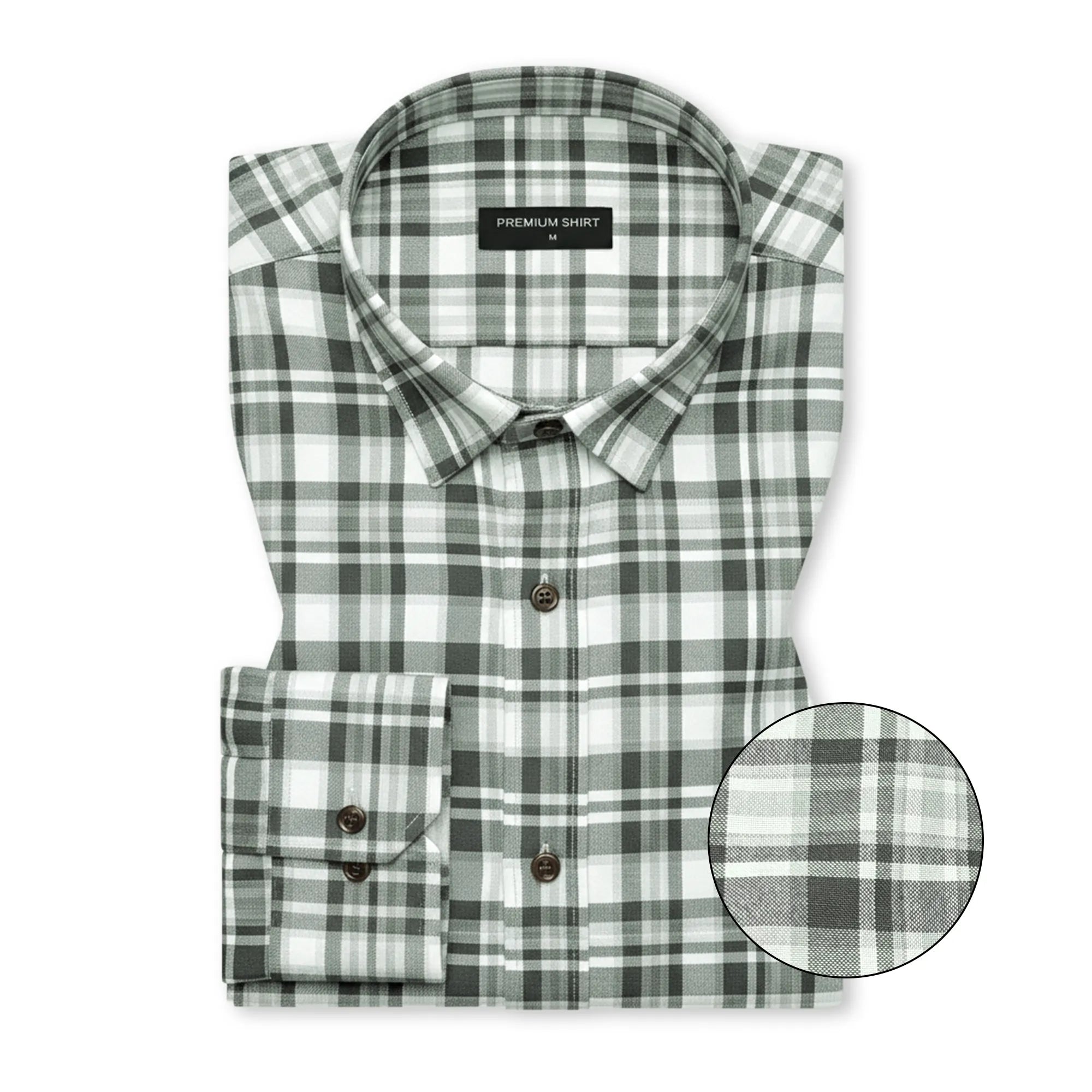 Olive Green Classic Check Cotton Blend Shirt for Men