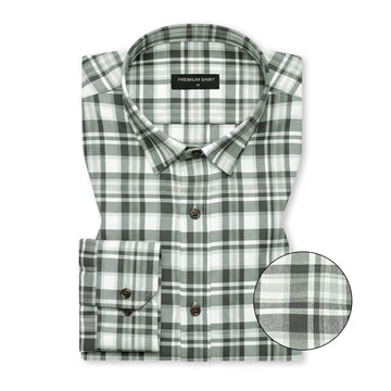 Olive Green Classic Check Cotton Blend Shirt for Men