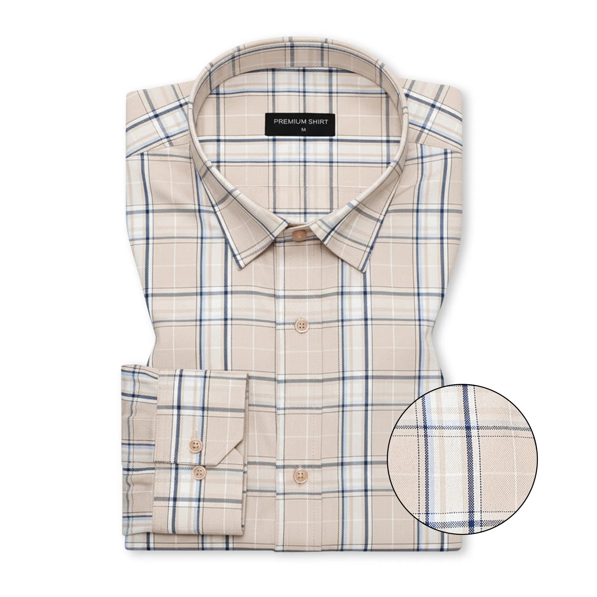 Beige & Blue Classic Check Oxford Shirt for Men